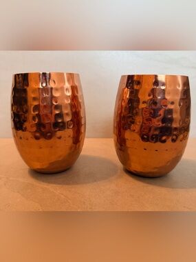 2 Hammered Copper Wine Moscow Mule Glasses Stemless